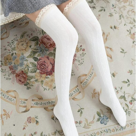 Womens Thigh High Socks Lace Boot Socks Knee High Socks Warmer Lace Trim Long St - Picture 2 of 5